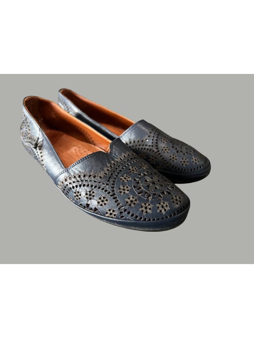 Spring Step Blue Laser-Cut Slip-On Flats Size 6.5 Casual Comfort Shoes For Women